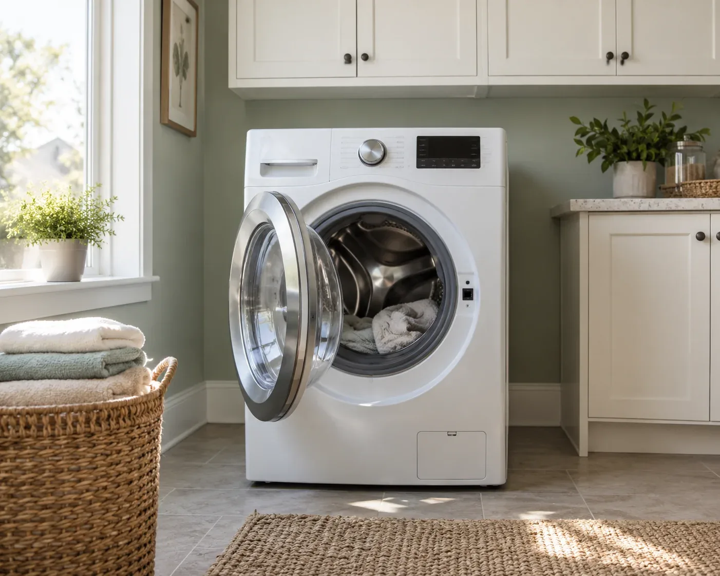 Front-load washing machine in a Corinth, TX laundry room