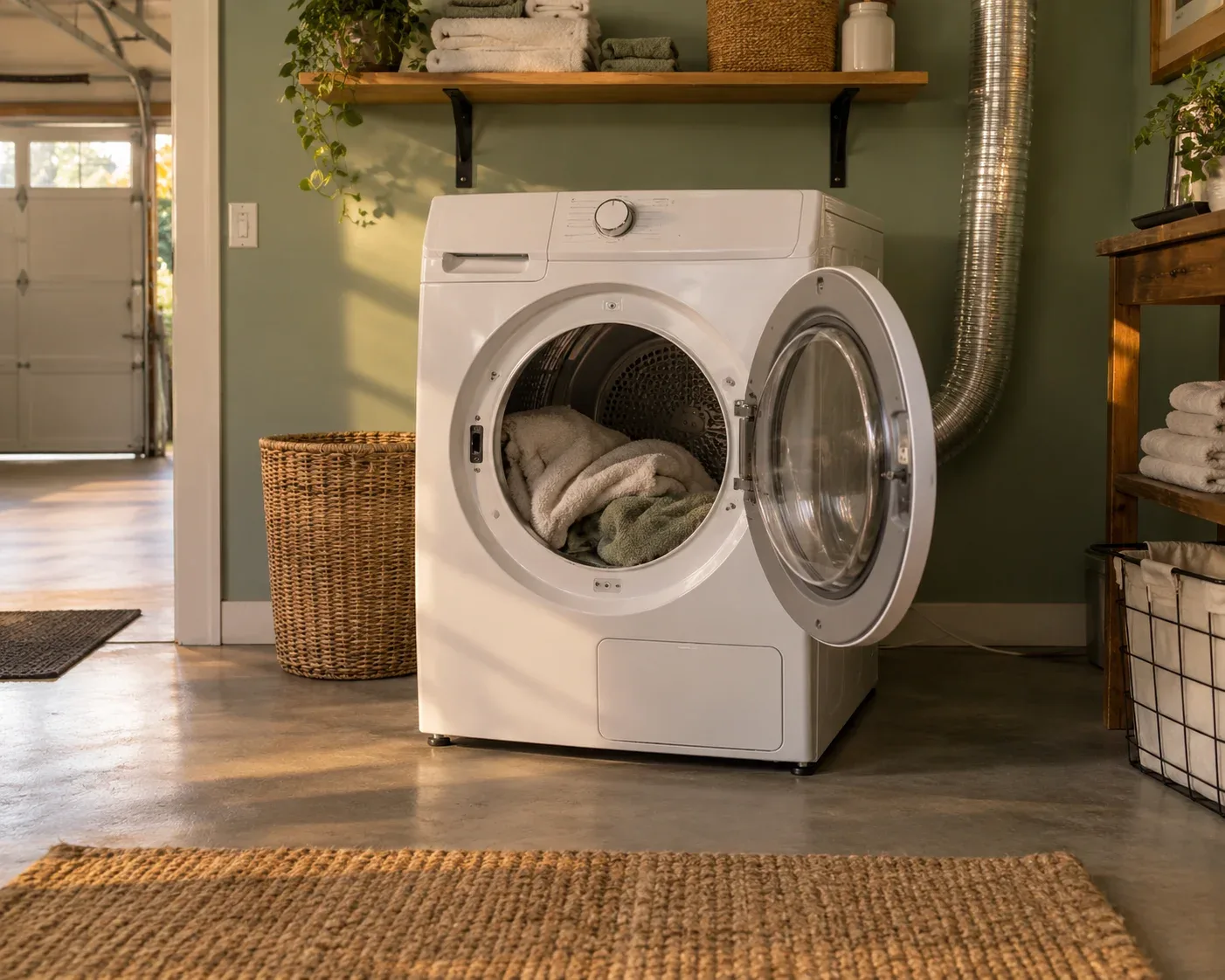 Electric dryer next to a washer in a Corinth, TX home